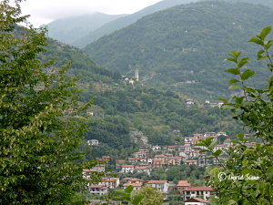 View on to the pilgrimage church Madonna del Soccorso above Ossuccio on Lake Como