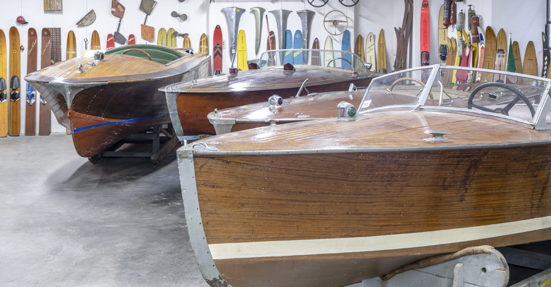 Motor boats of Riva, Taroni, Cranchi, Cadenazzi in the Museo Barca Lariana on Lake Como