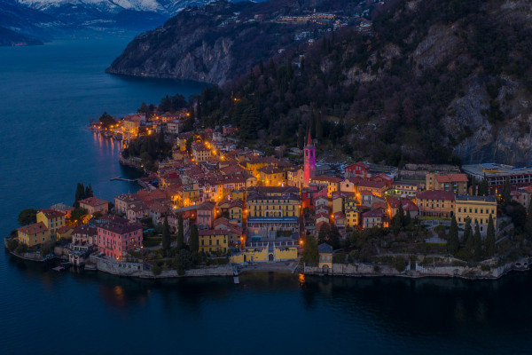 Varenna in the glow of lights on Lake Como 2021